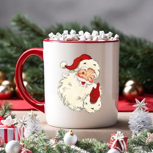 Vintage Santa mug with red handle, left side view