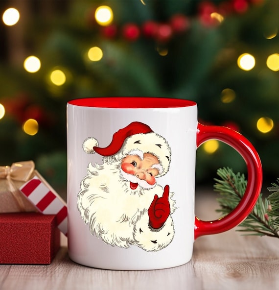 Vintage Santa Mug - Festive Christmas Coffee Cup for Tea or Hot Chocolate - Holiday Gift Idea