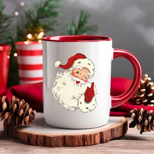 Vintage Santa mug with red handle, right side view