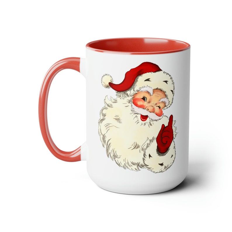 Vintage Santa mug with red handle, left side view