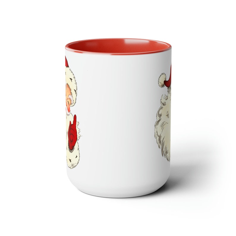Vintage Santa mug with red handle, front view