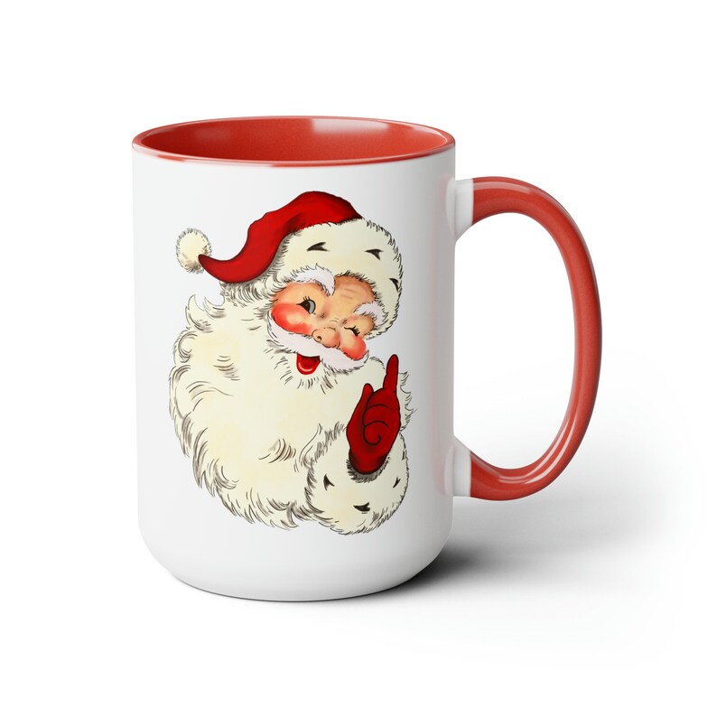 Vintage Santa mug with red handle, right side view