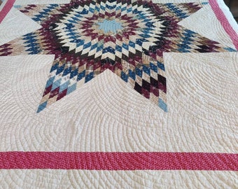 Reduced!!! Lone Star ca. 1900 Beauty with Double Border and Baptist Fan Quilt Stitch SueZQsAntiQs #suezqsantiqs