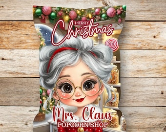 Mrs. Claus Popcorn Shop Chip Bag Printable | Whimsical Christmas Treat Bag | Instant Download