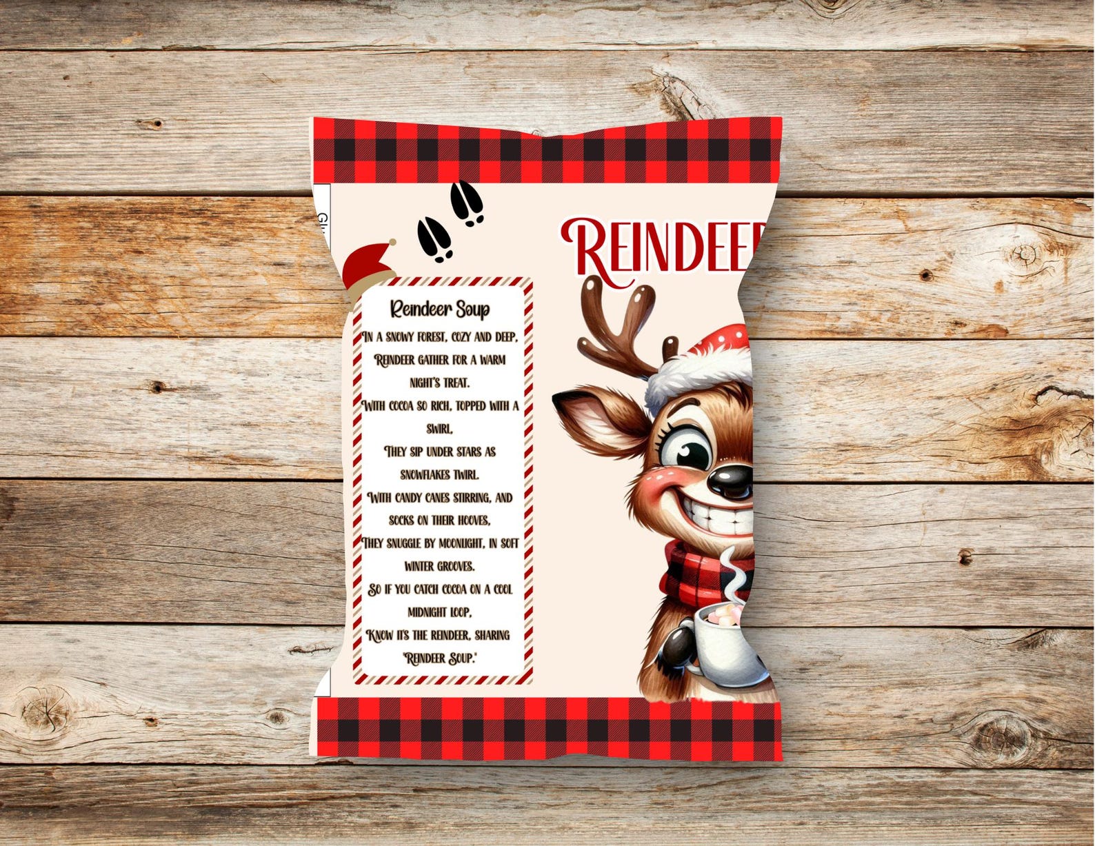 Reindeer Soup Chip Bag Printable | Whimsical Holiday Treat Bag | Instant Download - Etsy
