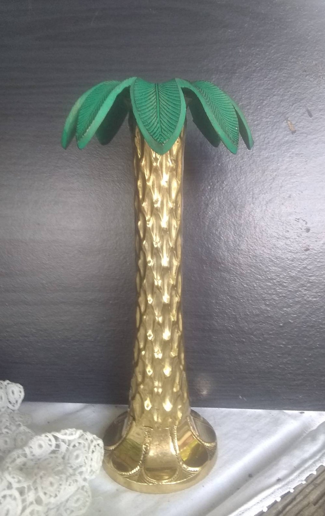 Brass Palm Tree Candle Holder Vintage Hollywood Regency Gold Etsy