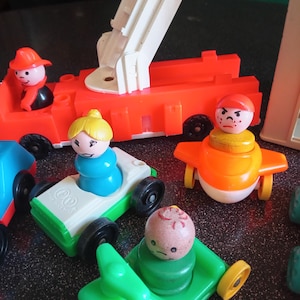 Vintage Fisher Price Little People and Vehicles Little People Mail Police Motorcycle Airplane