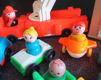 Vintage Fisher Price Little People and Vehicles Little People Mail Police Motorcycle Airplane