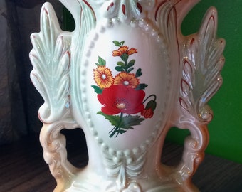 Vintage Brazil Lusterware Floral Urn Vase