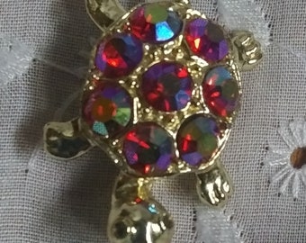 Vintage Rhinestone Turtle Pin