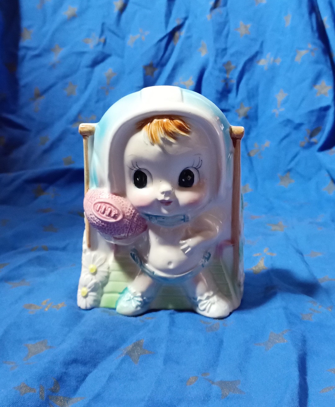 Vintage Rubens Japan Ceramic Boy Football Planter Vase Vintage Ceramic ...