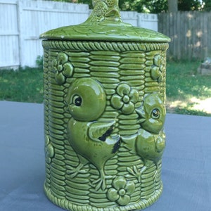 Antique Ceramic Chick Biscuit Barrel Cookie Jar Rooster Finial Vintage Ceramic Cannisters