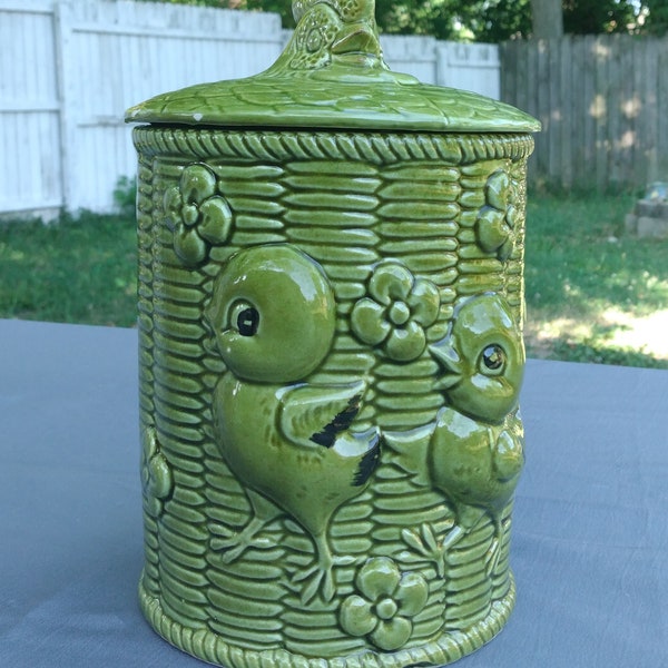 Antique Ceramic Chick Biscuit Barrel Cookie Jar Rooster Finial Vintage Ceramic Cannisters