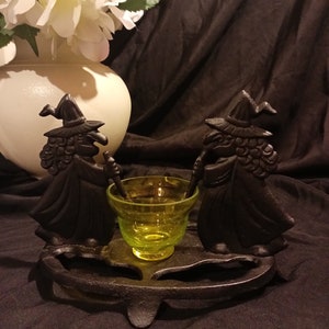 Vintage Iron Witch Cauldron Candle Holder Halloween Witch Candle