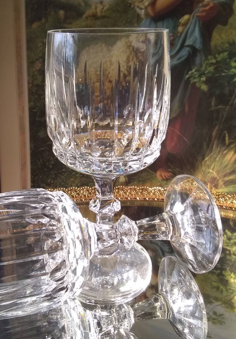 Vintage Lead Crystal Wine Glasses Faceted Cut Crystal Etsy