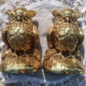 Gold Owl Bookends Brass Vintage Mid Century Owl Bookends