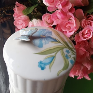 Butterfly Floral Trinket Box Vintage China Lidded Trinket Box Blue Butterfly