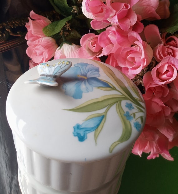 Butterfly Floral Trinket Box Vintage China Lidded 