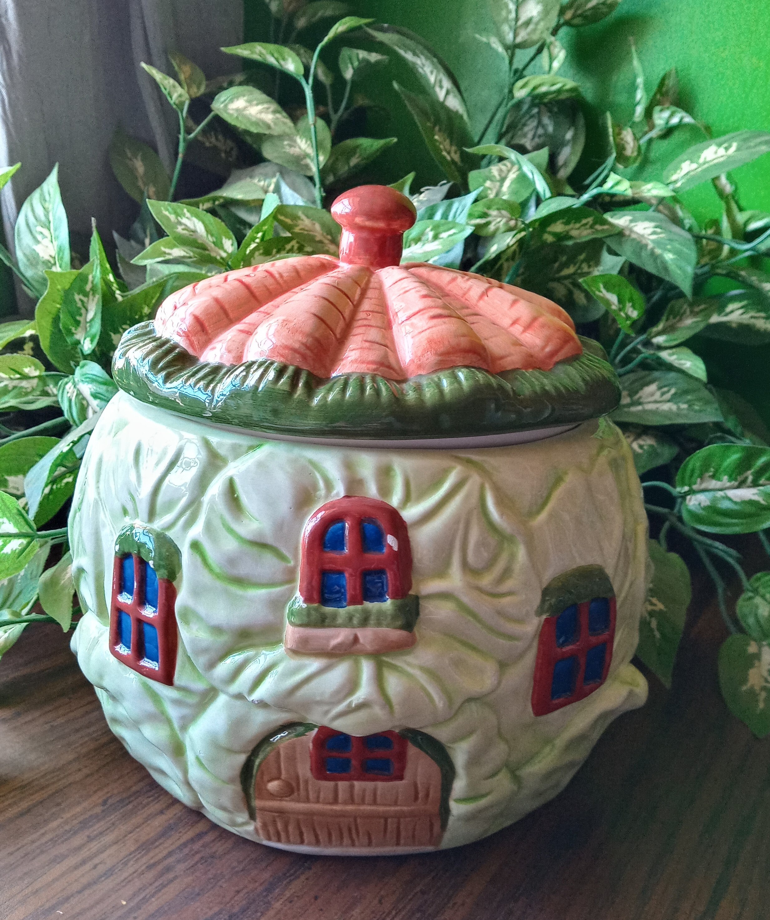 Majolica Cabbage Leaf Cookie Jar Pottery Lettuce Cookie Jar Etsy