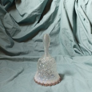 Vintage Fenton Ruffled Edge Iridescent Glass Bell Vintage Button Cane Glass Bell
