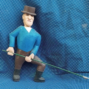 Vintage Hand Carved Wooden Man Figurine Painted Wood Circus Leader Ringleader Figure