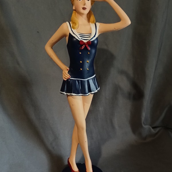 Vintage PinUp Girl Patriotic Figurine Retro Saluting Pin Up Girl