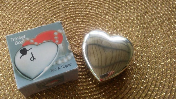 Heart Trinket Box William Rogers Silver Plate Heart Trinket Box Vintage