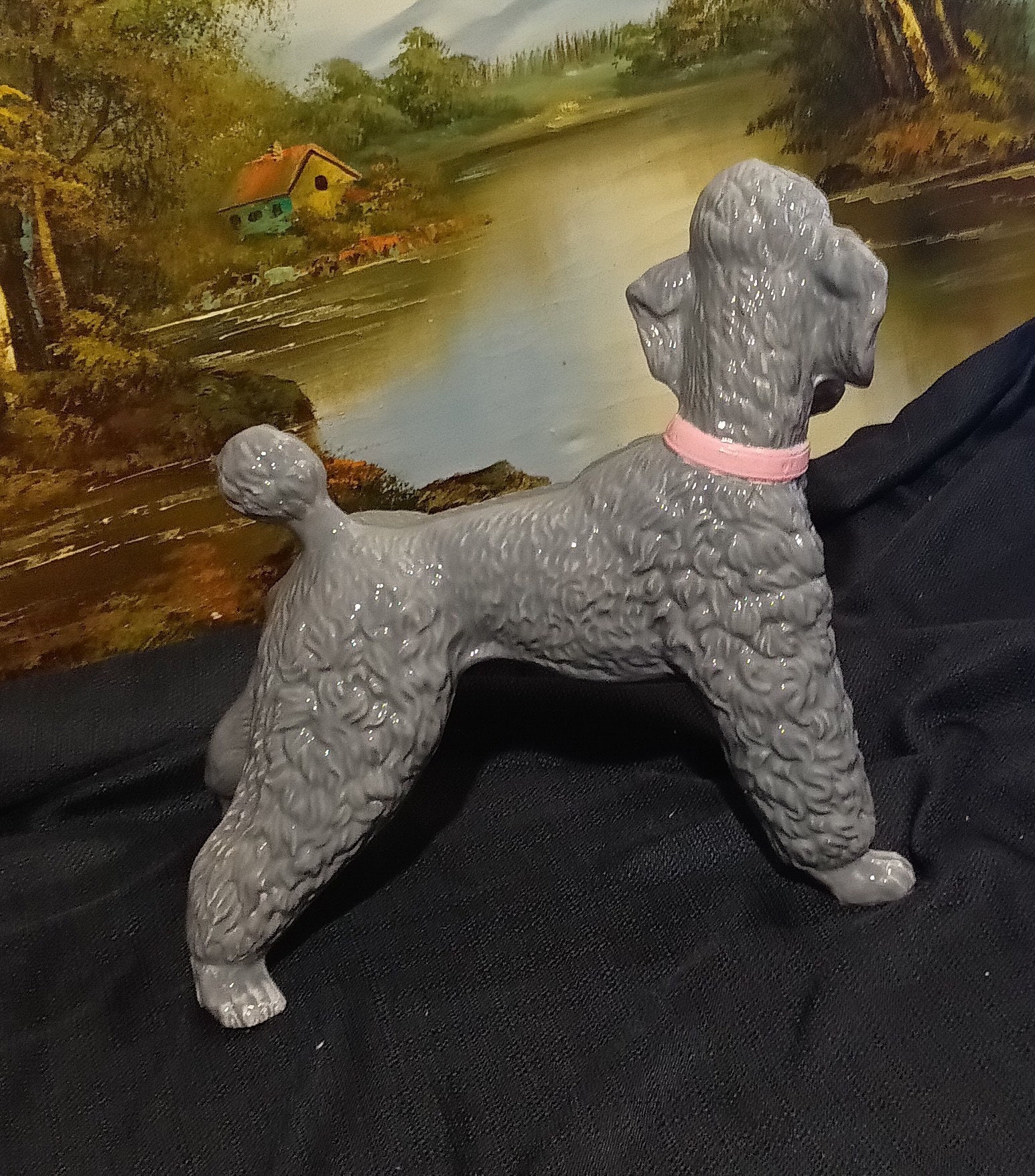 Vintage Ceramic Grey Standing Poodle Large Mid Century Poodle