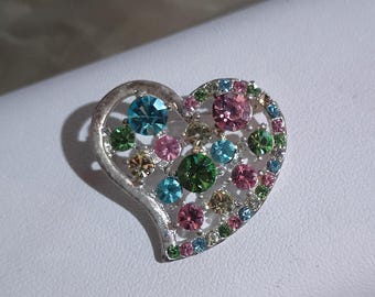 Vintage Rhinestone Heart Brooch/Pin