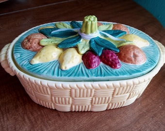 Ceramic Fruit Basket Casserole Dish Vintage Royal Sealy Lidded Fruit Covered Dish