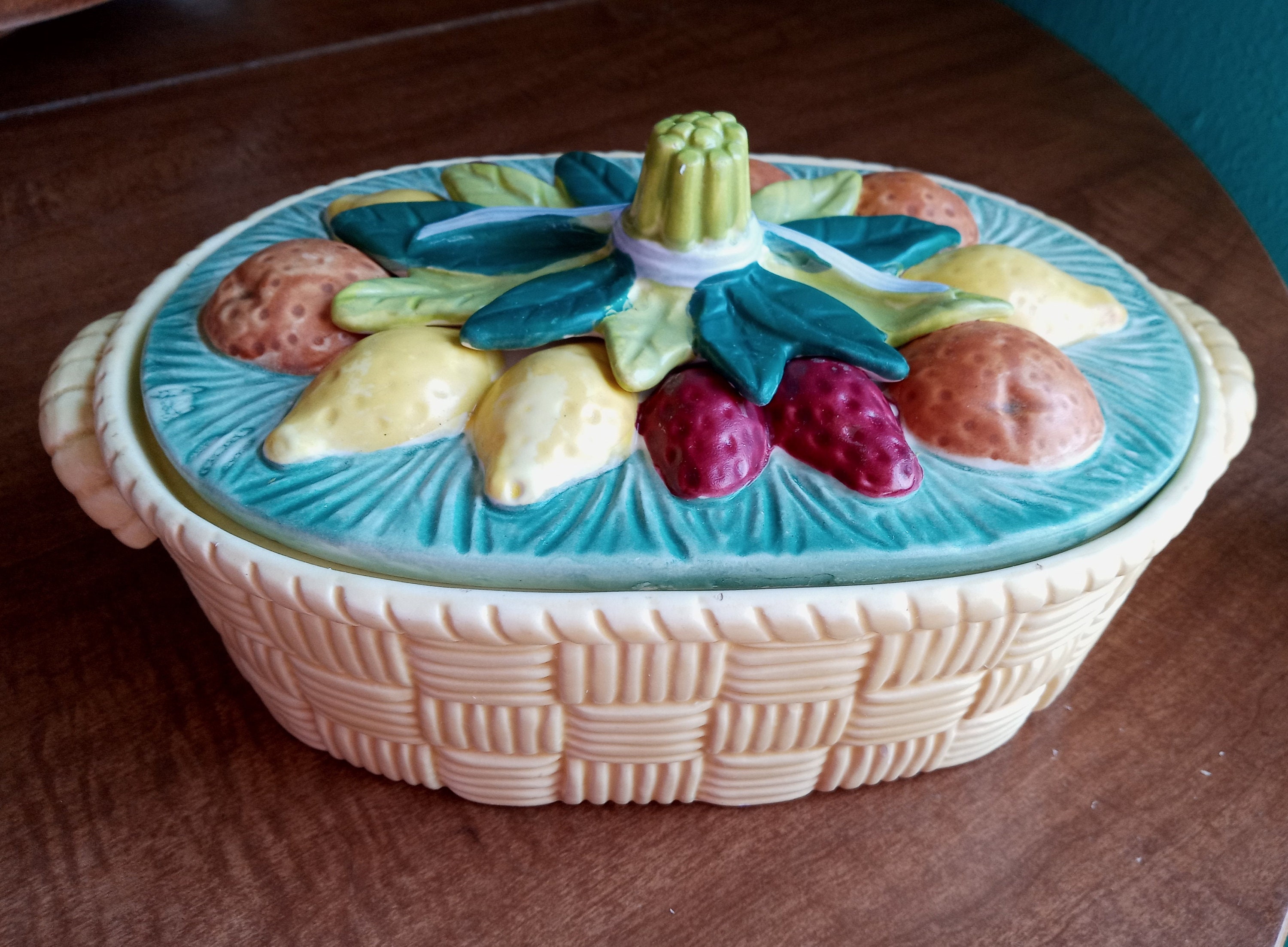 Ceramic Fruit Basket Casserole Dish Vintage Royal Sealy Lidded Etsy