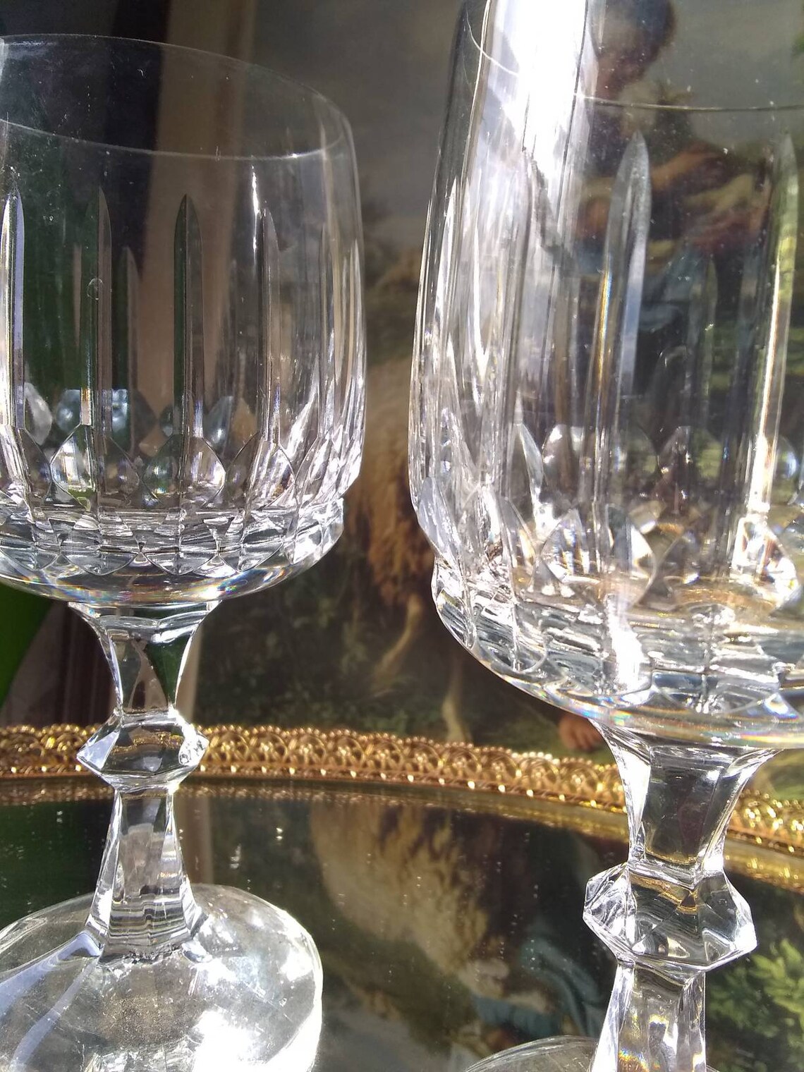 Vintage Lead Crystal Wine Glasses Faceted Cut Crystal Etsy