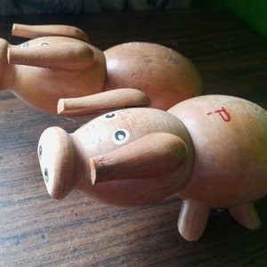 Vintage Wooden Pig Salt And Pepper Shakers