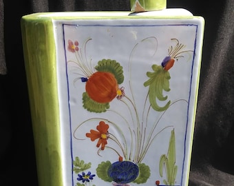 Antique Faenza Garofano Carnation Bottle Hand Painted Italy Pottery Book Flask Faience