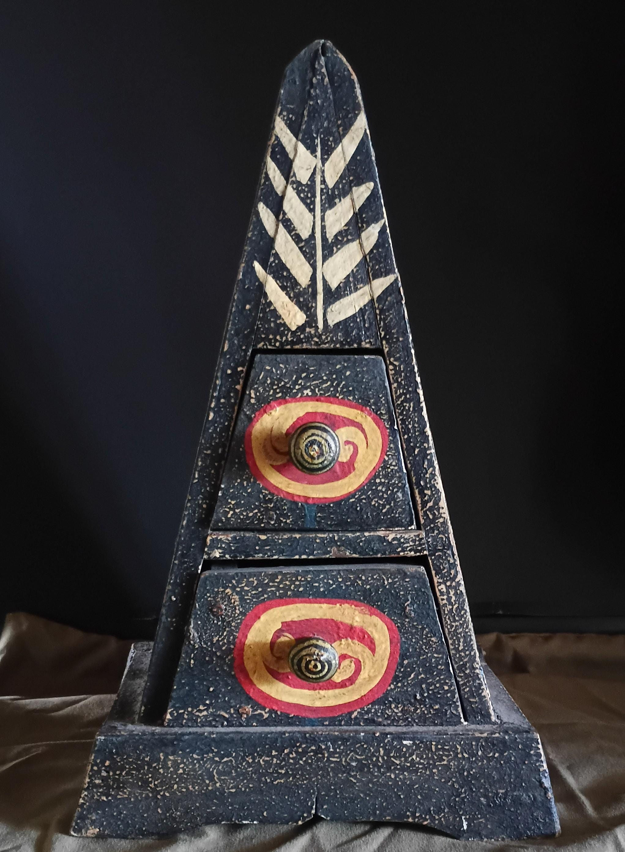 Indonesian Aztec Wooden Pyramid Box Vintage Hand Made Hand Painted ...