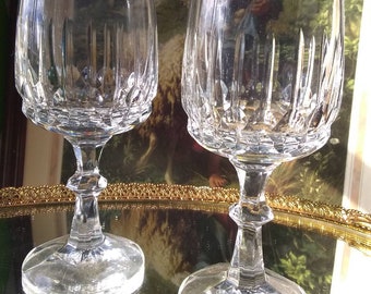 Vintage Lead Crystal Wine Glasses Faceted Cut Crystal