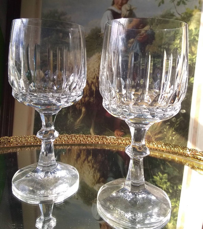 Vintage Lead Crystal Wine Glasses Faceted Cut Crystal Etsy