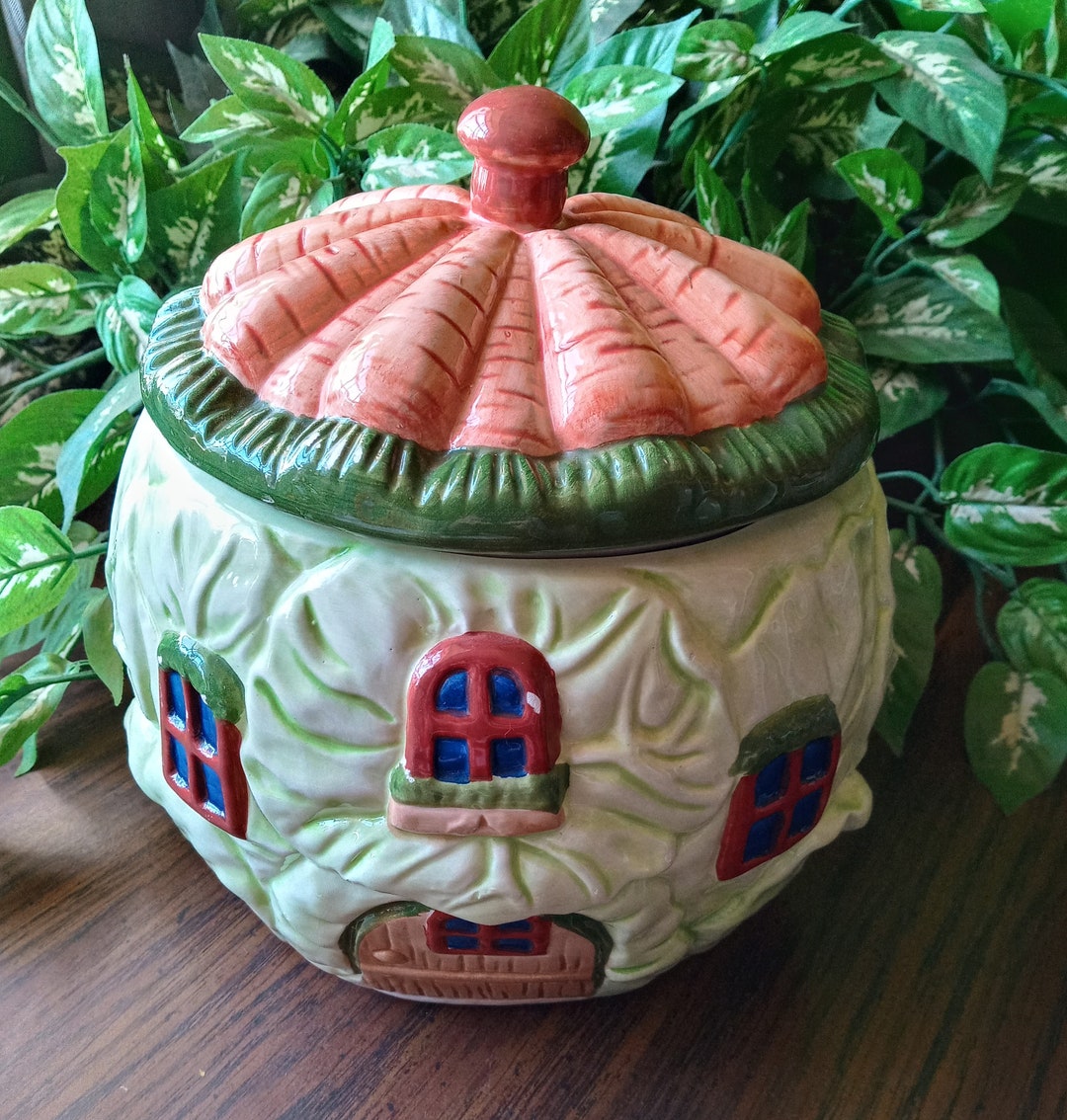 Majolica Cabbage Leaf Cookie Jar Pottery Lettuce Cookie Jar Etsy