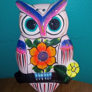 Vtg Mexican Talevera Hand Painted Owl Wall Hanging Pink Owl Vintage Talavera