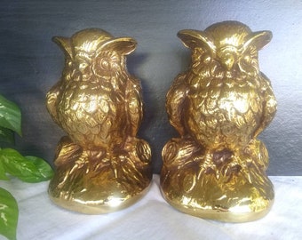 Gold Owl Bookends Brass Vintage Mid Century Owl Bookends