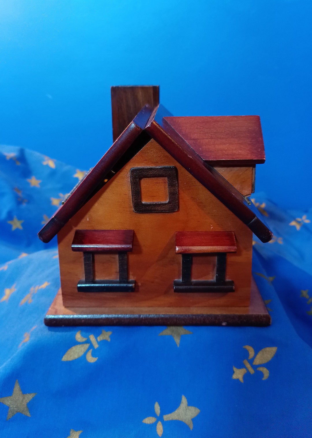 Vintage Wooden House Coin Bank Jewelry Box House Shaped Hidden Etsy
