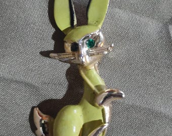 Vintage Enamel Rhinestone Eye Bunny Rabbit Pin Brooch Vintage Bunny Pin