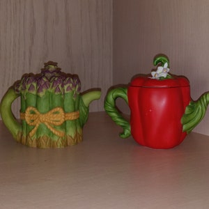 mini teapot collection, figural flower & vegetable tea pots, Avon