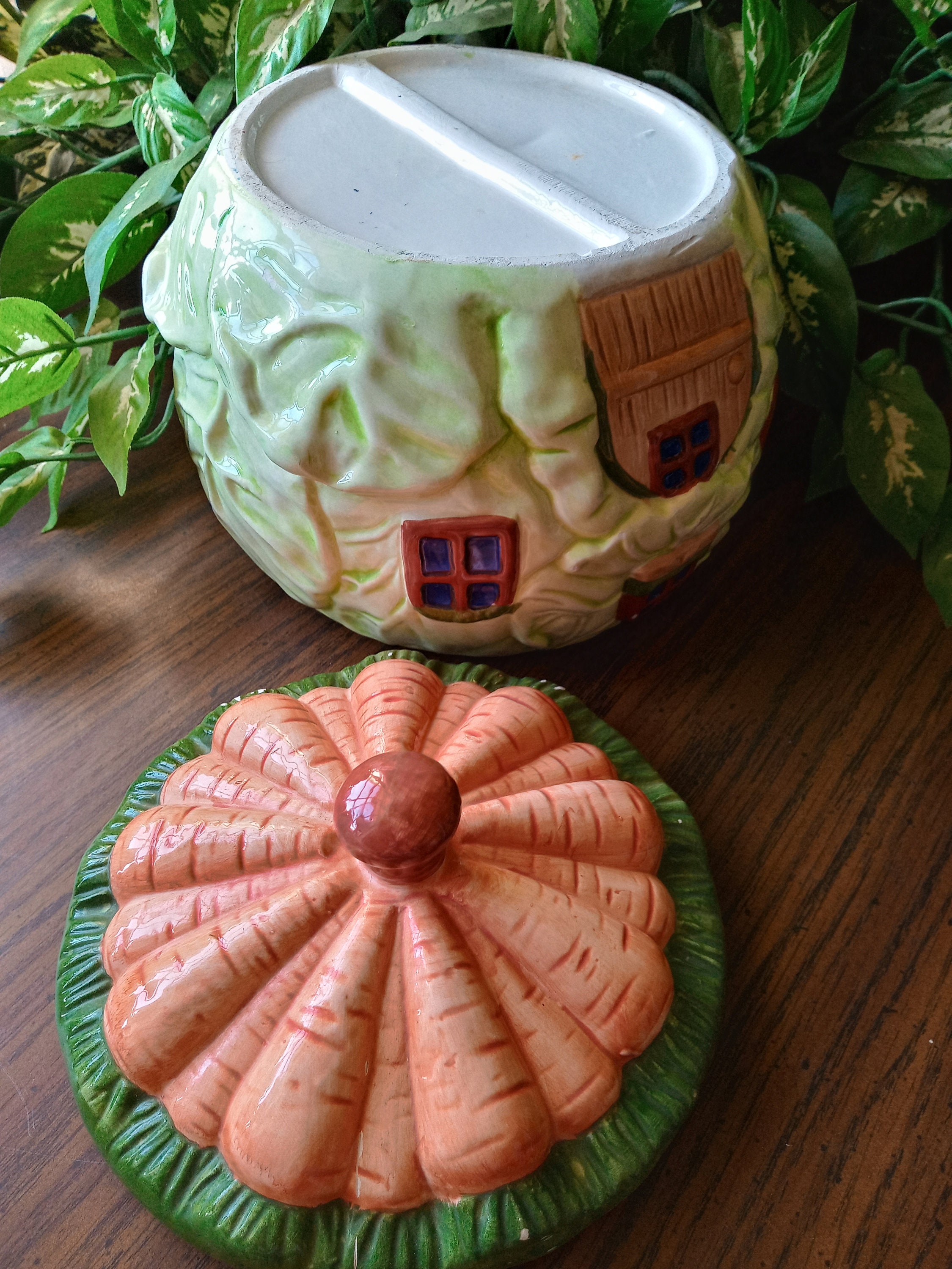 Majolica Cabbage Leaf Cookie Jar Pottery Lettuce Cookie Jar Etsy