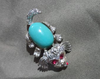 Vintage Bubble Belly Cabachon Dog Pin/Brooch Vintage Poodle Dog Pin Jelly Belly Poodle