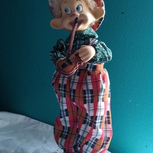 Vintage Musical Hobo Clown Figurine Mid Century Musical Violin Playing Hobo Clown
