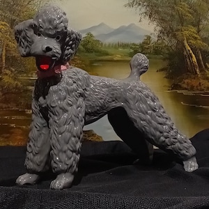 Vintage Ceramic Grey Standing Poodle Large Mid Century Poodle Figurine