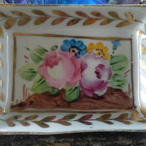 China Flower Ring Dish Vintage Square Floral Trinket Dish