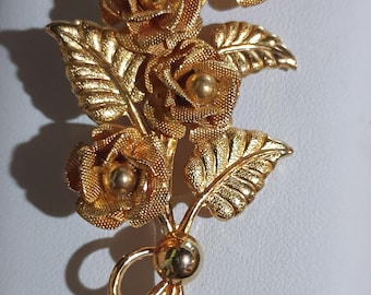 Vintage Gold Tone Filigree Roses Pin/Brooch Vintage Rose Pin