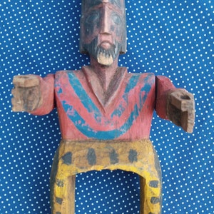 Vintage Hand Carved Wooden Painted Tribal Man Figurine